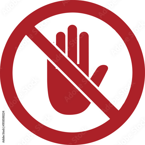 Red No Entry Hand Symbol – Stop Sign, Prohibition Warning Icon, Safety Notice Vector
