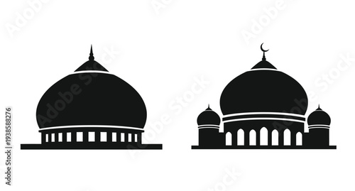 Two mosque dome silhouettes against a plain white background silhouette