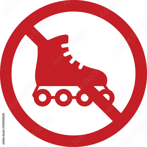 No Roller Skates Allowed Sign – Red Prohibition Symbol with Inline Skate Icon