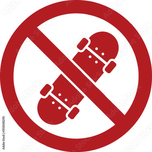 No Skateboarding Sign Icon – Red Prohibition Symbol for Public Spaces and Safety Notices