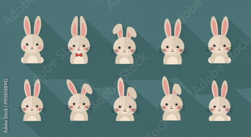 Collection of Adorable Cartoon Bunny Faces with Long Ears.