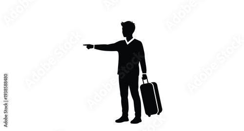 A man gestures while carrying a bag a striking silhouette