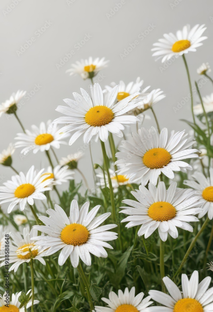 Fototapeta premium White background with isolated daisy in a field, bloom, isolated flower, clean