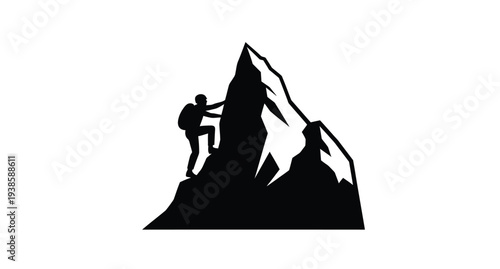 Mountaineer scaling a rocky peak a dramatic black silhouette