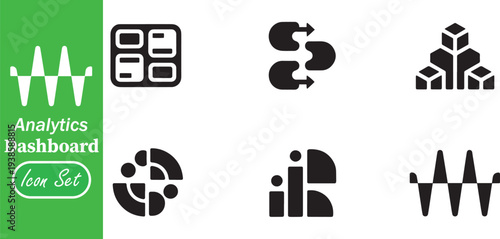 Modern Analytics Dashboard and Data Structure Icon Set: Information Architecture, Wave Graphs, and Abstract Business Visualization Elements