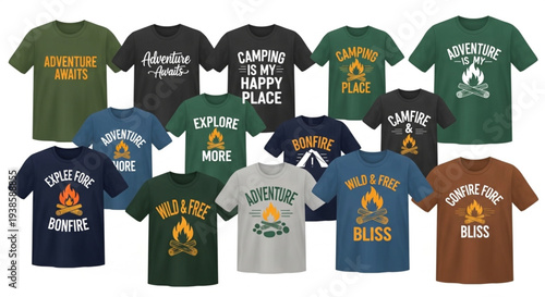 Collection of Camping Themed T-Shirts for Outdoor Enthusiasts.