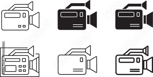 Set of six modern video cameras thin line icons vector illustration flat design scalable graphic