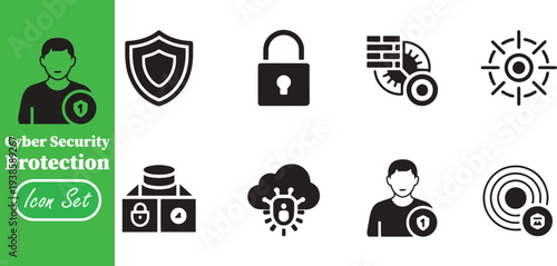 Cyber Security Protection and User Identity Privacy Glyph Icon Set
