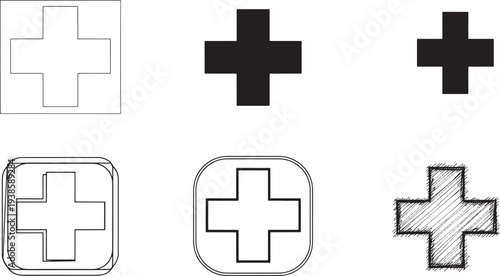 Thin line plus sign icons set minimalist medical cross symbols vector illustration flat design scalable graphic