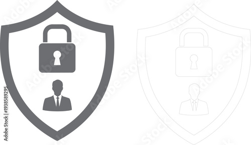 Security and protection icon featuring a shield lock and user silhouette