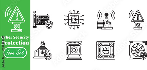 Hardware Security Circuit and Tech Protection Linear Icon Set for System Safety