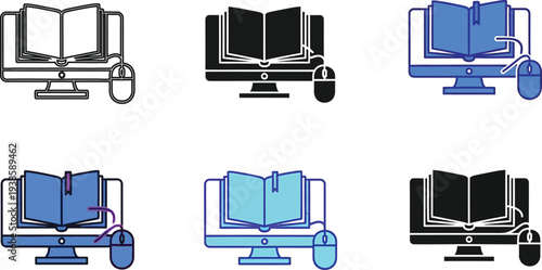 Six variations of industrial machines with open books on top