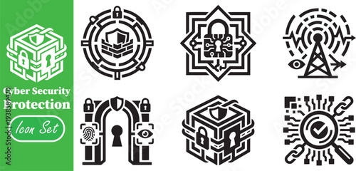 Advanced Cyber Security Protection and Digital Data Privacy Linear Icon Set for Network Safety