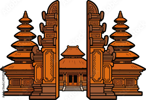 Traditional Balinese Temple Gate Vector Illustration