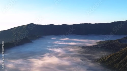 The dynamic sea of clouds is majestic and magnificent. Close up. Awe-Inspiring Views of the White Cloud Sea on the Mountain top