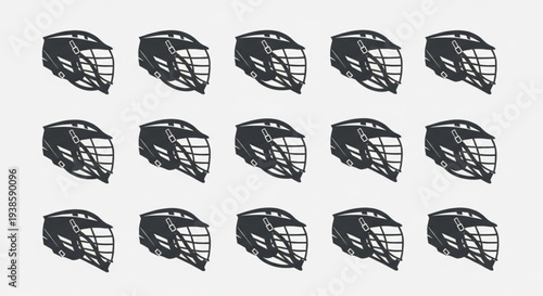 Collection of Hockey Helmets in a Grid Pattern.