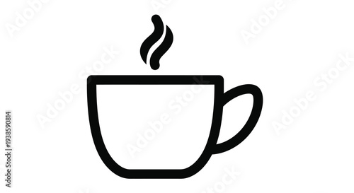 A simple black outline of a coffee cup with rising steam silhouette