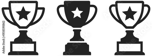 Trophy award cup icon collection in flat design style, success honor badge, competition winner trophy, and corporate achievement award design