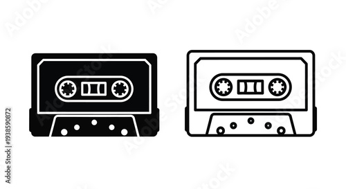 Two vintage audio cassette tapes presented as a stark silhouette