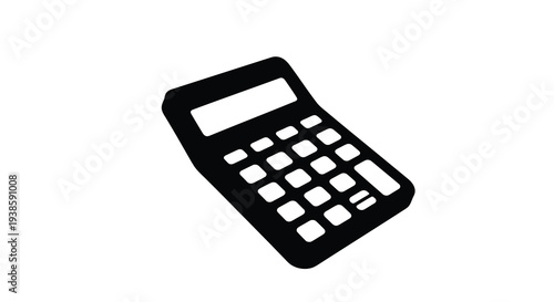 A black silhouette of a standard calculator on a white background