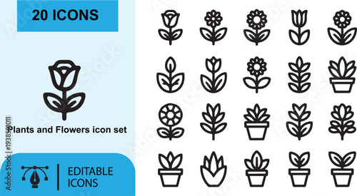 Black vector icon set with food, globe, tree and travel symbols for web design illustration