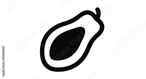 Simple black outline of an avocado with a pit silhouette