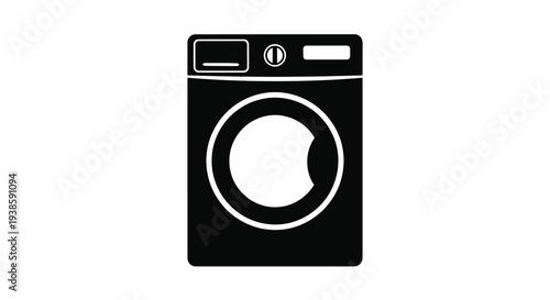 A black washing machine icon isolated on a white background silhouette