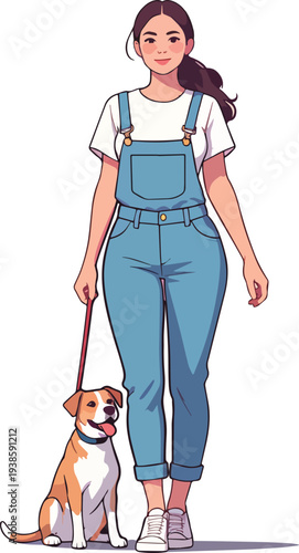 donna che porta a passeggio il cane vettoriale 