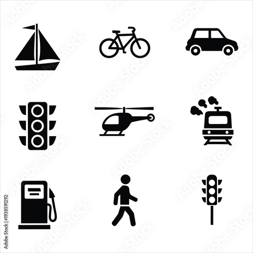 Transportation icons for modern travel and commuting solutions