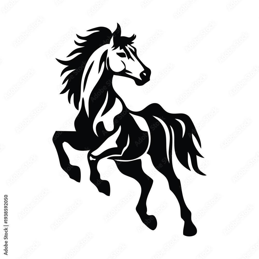 Obraz premium Majestic Rearing Horse Silhouette - Powerful Stallion Vector Illustration