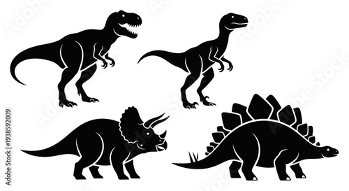 Dinosaur Silhouettes Set: T-Rex, Triceratops, Stegosaurus, and Raptor Prehistoric Collection