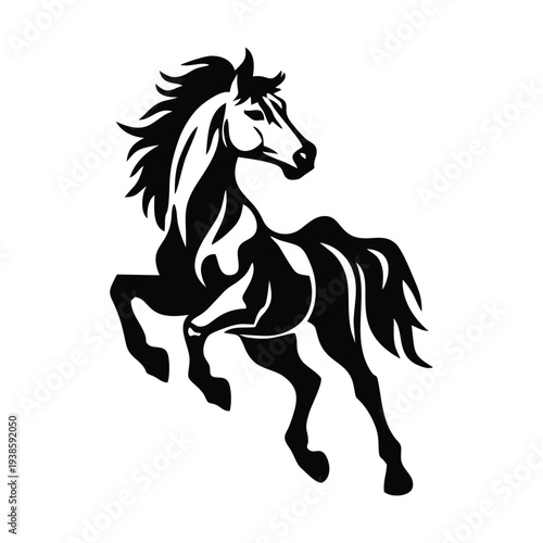 Majestic Rearing Horse Silhouette - Powerful Stallion Vector Illustration