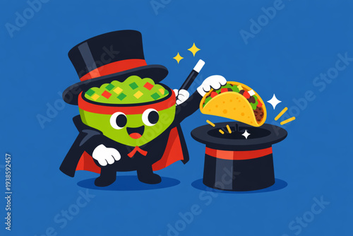 Guacamole with taco, Mexican food, illustration