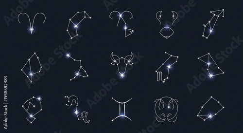 Collection of Zodiac Constellations in a Starry Night Sky.