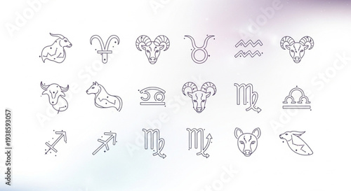 Collection of Zodiac Sign Symbols Astrology Icons.