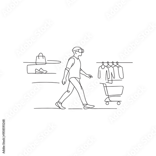 Man grocery shopping with cart in retail store
