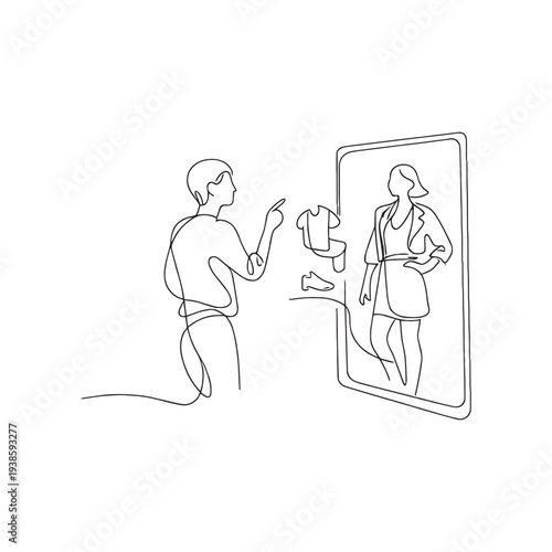 Virtual fitting room – woman trying on clothes in digital mirror
