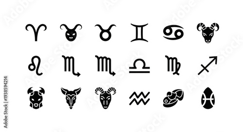 Collection of Zodiac Symbols and Icons.