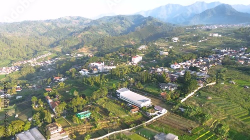 Aerial Drone View village of Mount Bromo in Indonesia