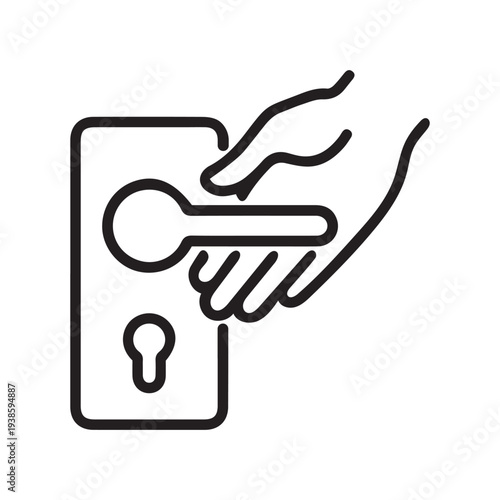 do not touch doorhandle single line icon isolated on white. Perfect outline symbol Prevention Coronavirus Covid 19 banner. warning element avoid indirect contact with infected surface editable Stroke