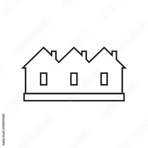 terraced house, vector icon, black contour
