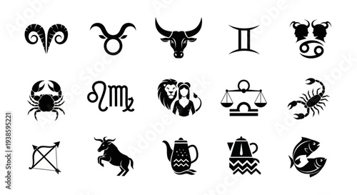 Collection of Zodiac Signs Astrology Symbols Icons.