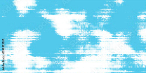 blue sky background with white halftone clouds texture.