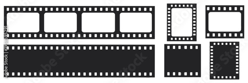 Film Strip Icon Set, collection of frame borders and reel shapes, vintage cinema photo design, minimalist vector icons for movies