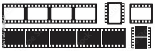 Film Strip Icon Set, various frame borders reel shapes, classic vintage cinema and photo frames, minimalist vector design for media projects