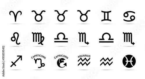 Collection of Zodiac Signs Astrology Symbols Icons.