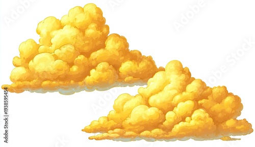 Two fluffy, golden-yellow cumulus clouds against a clean white background