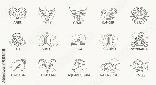 Collection of Zodiac Signs Astrology Symbols Icons.