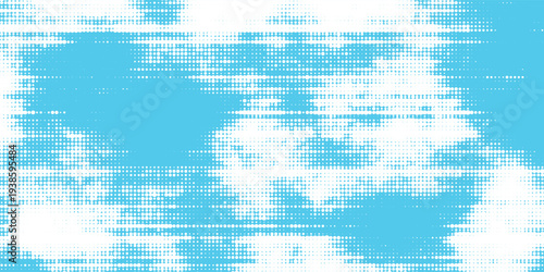 Abstract blue sky with white halftone clouds. Dotted comic style. vector creative background