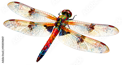 Colorful Watercolor Dragonfly Illustration on White Background